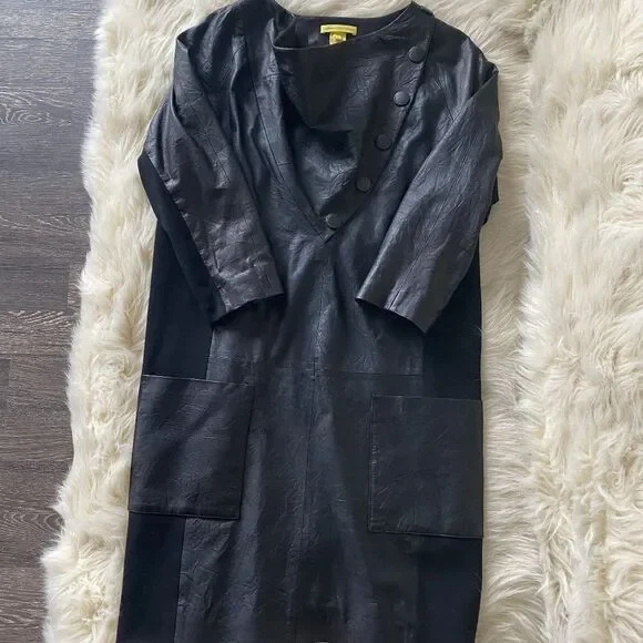 Catherine Malandrino Yellow tag Leather Dress 4/7 sleeves Classy Retro Hepburn